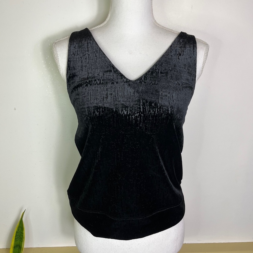 LIVØM Crushed Black Velvet Tank Top XS V Neck Gothic Fairy Grunge Whimsigoth Y2K